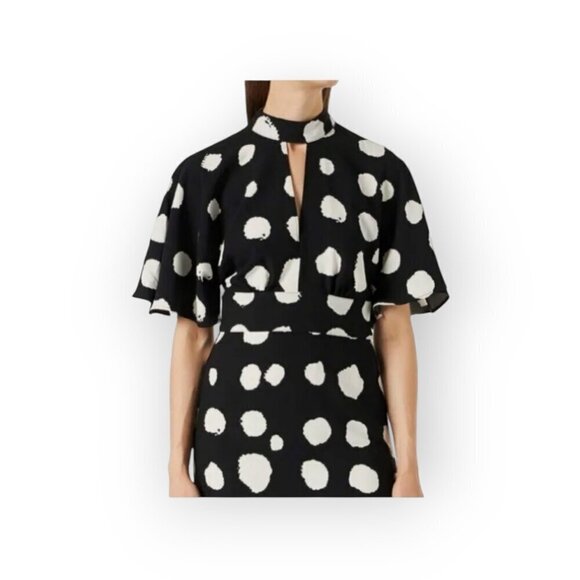 B&W Spotted Statement keyhole neck wide sleeve maxi dress size S NWT - Picture 3 of 14